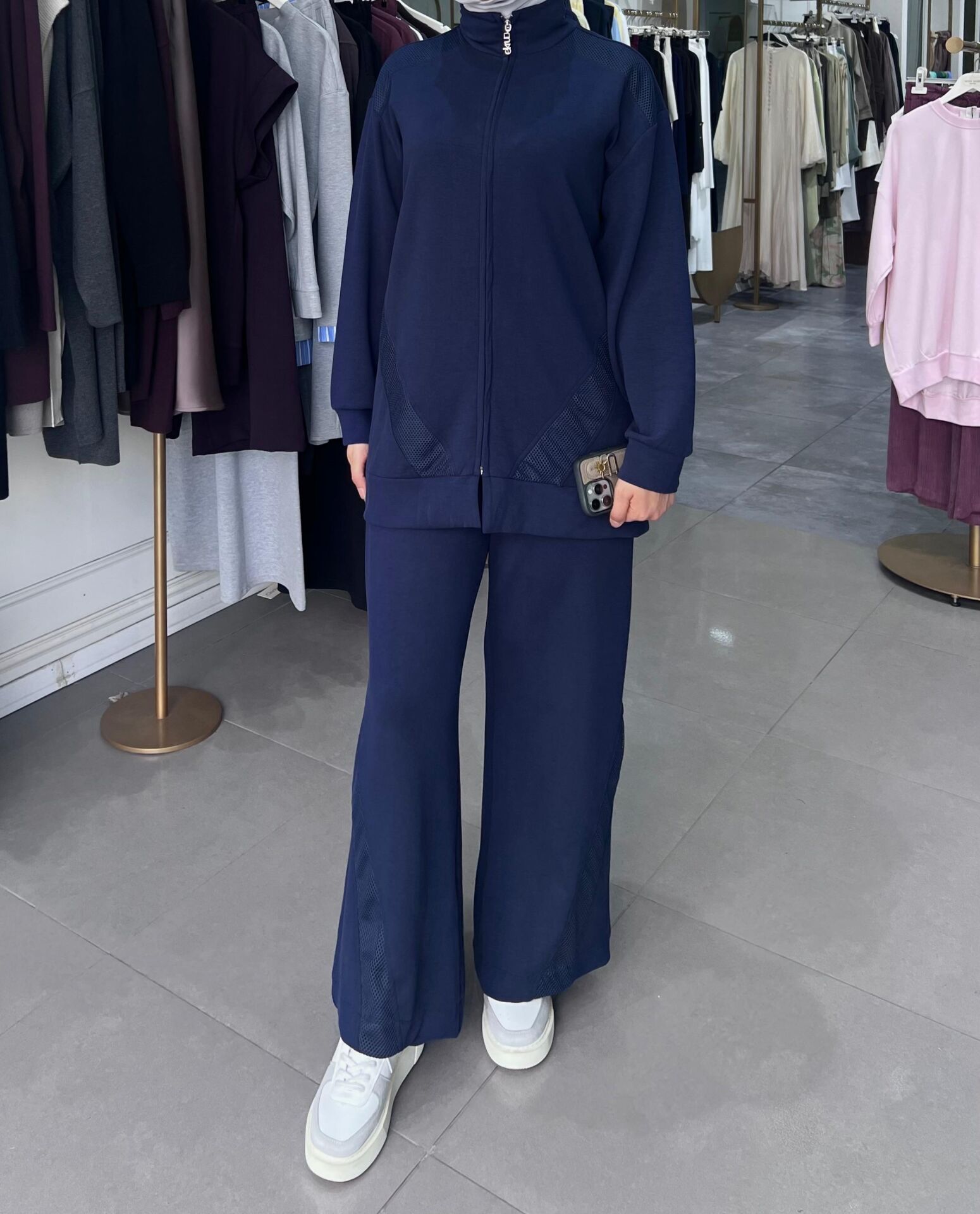 FİLE DETAYLI FERMUARLI TAKIM LACİVERT