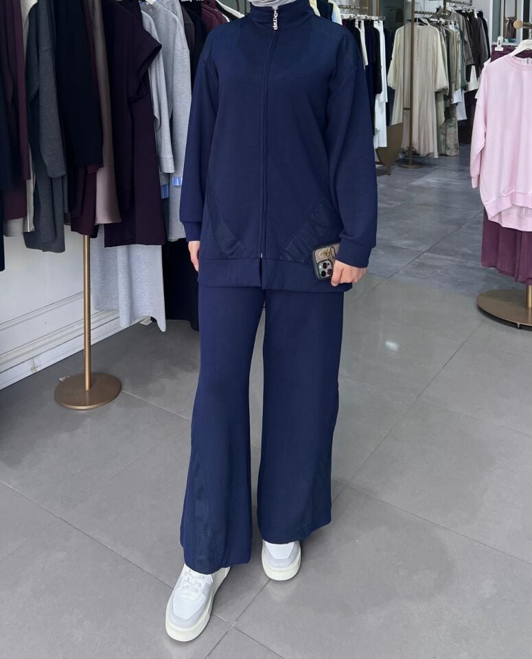 FİLE DETAYLI FERMUARLI TAKIM LACİVERT