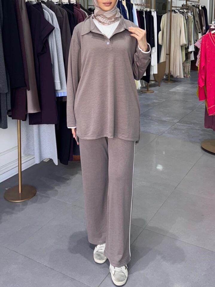 KONTRAST BİYE DETAYLI TAKIM KAHVE