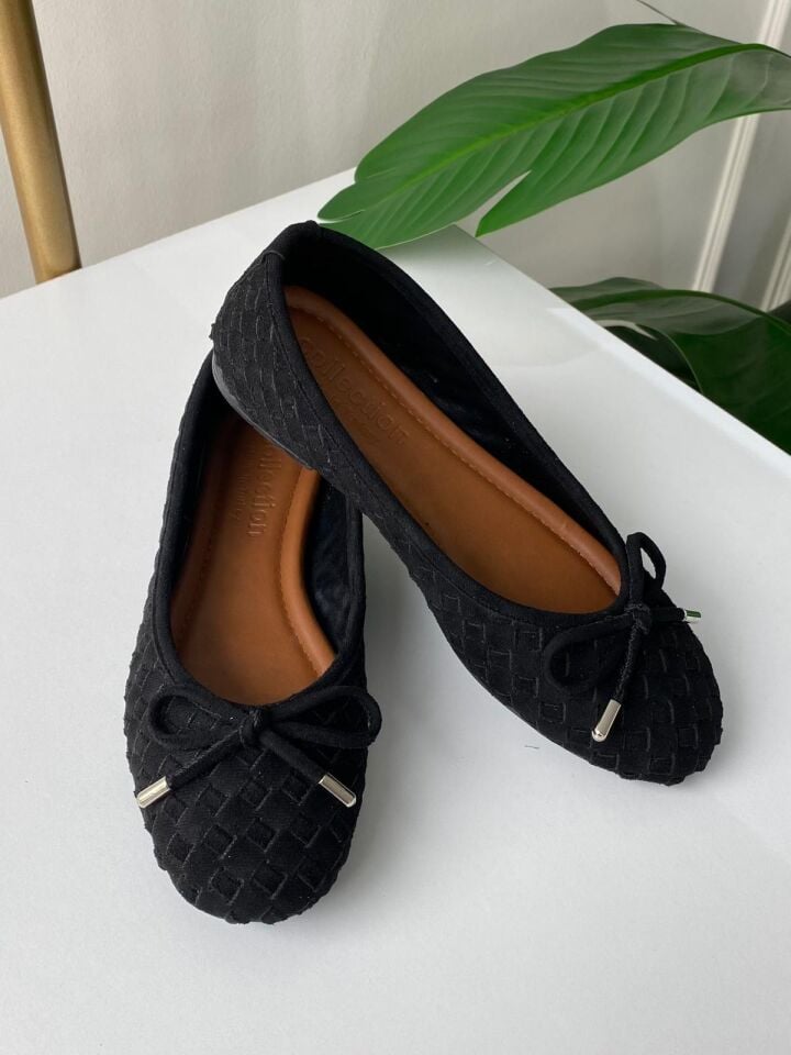 ÖRGÜLÜ SÜET BABET SİYAH