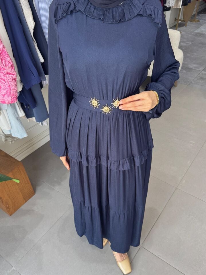 SHINY RUFFLE ELBİSE  LACİVERT