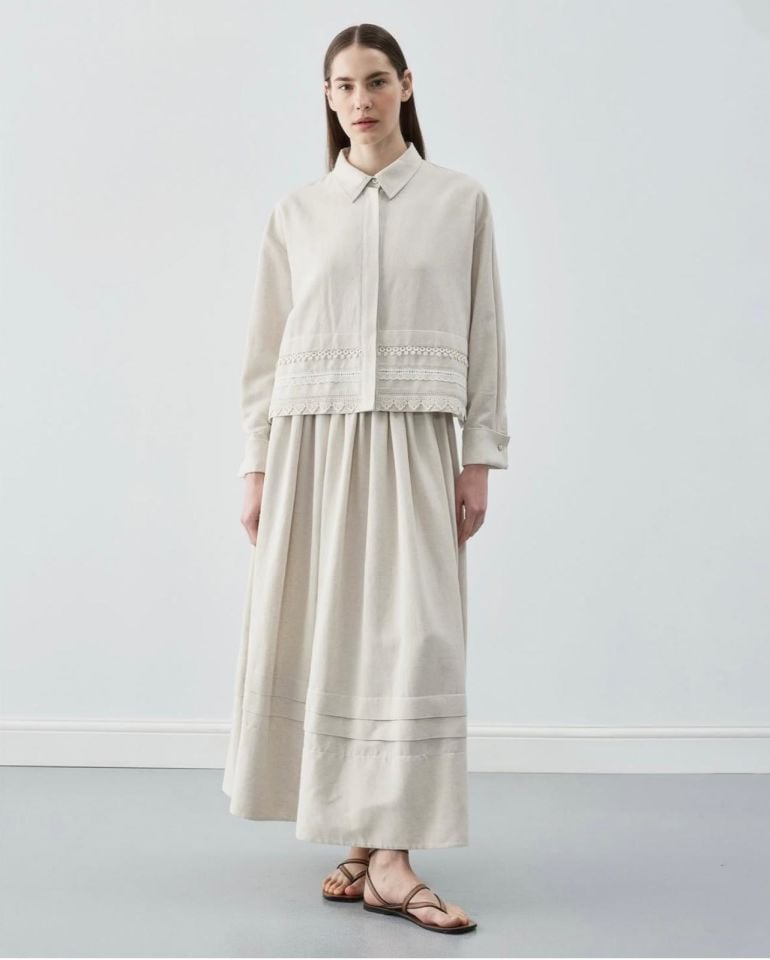 FİSTO DETAYLI ETEKLİ TAKIM BEJ