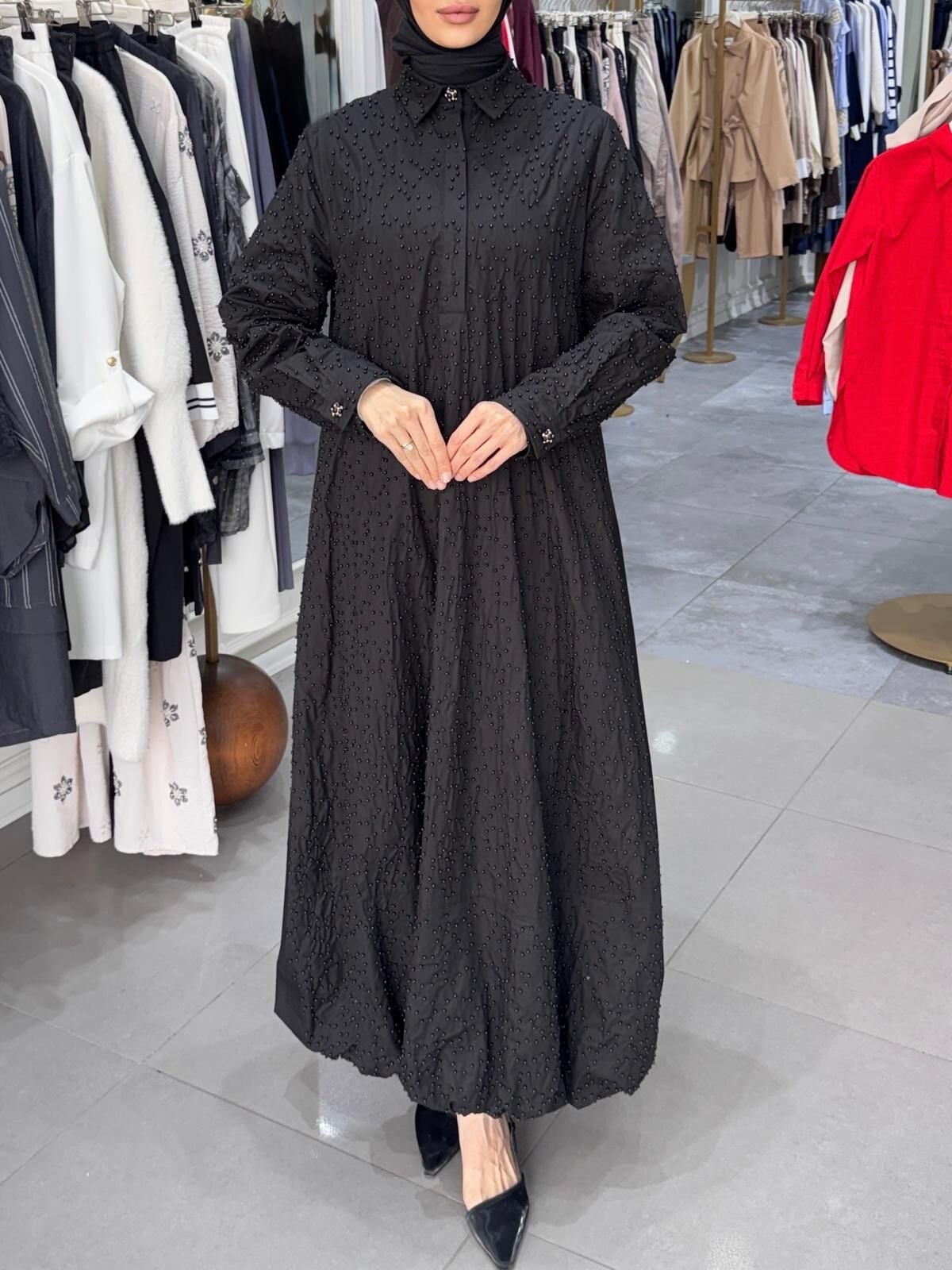 BONCUK İŞLEMELİ ELBİSE