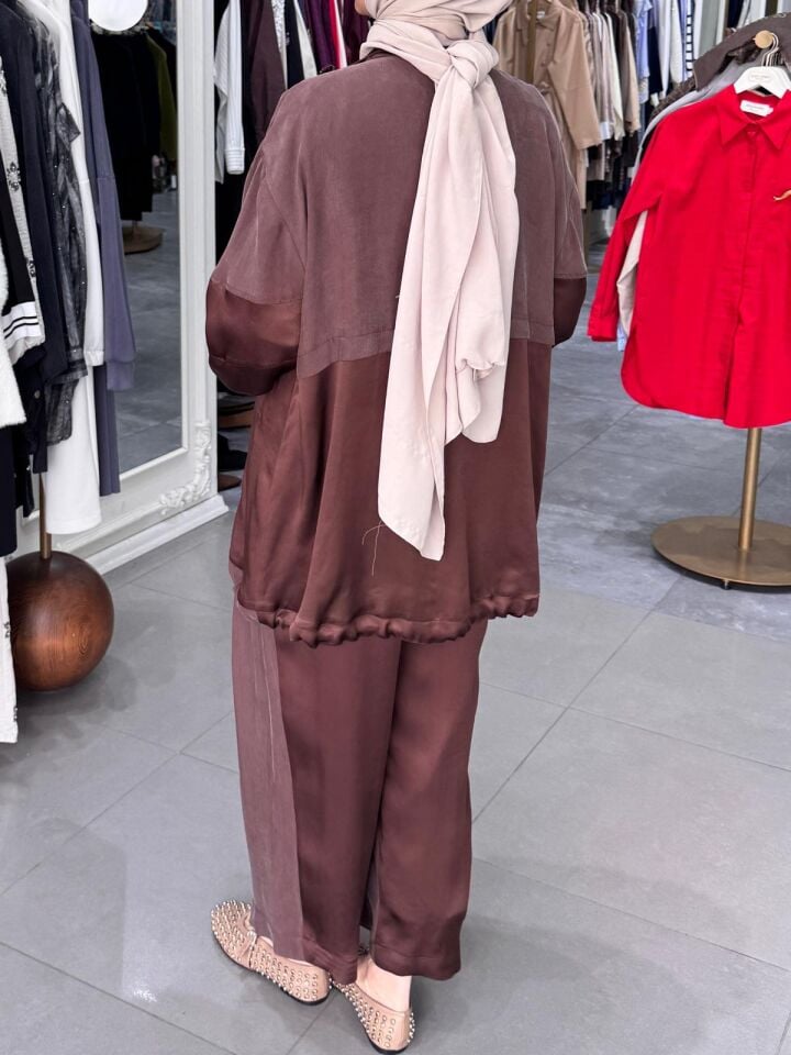 TENSEL SATEN DETAY TAKIM KAHVE