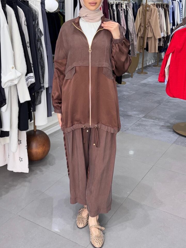 TENSEL SATEN DETAY TAKIM KAHVE