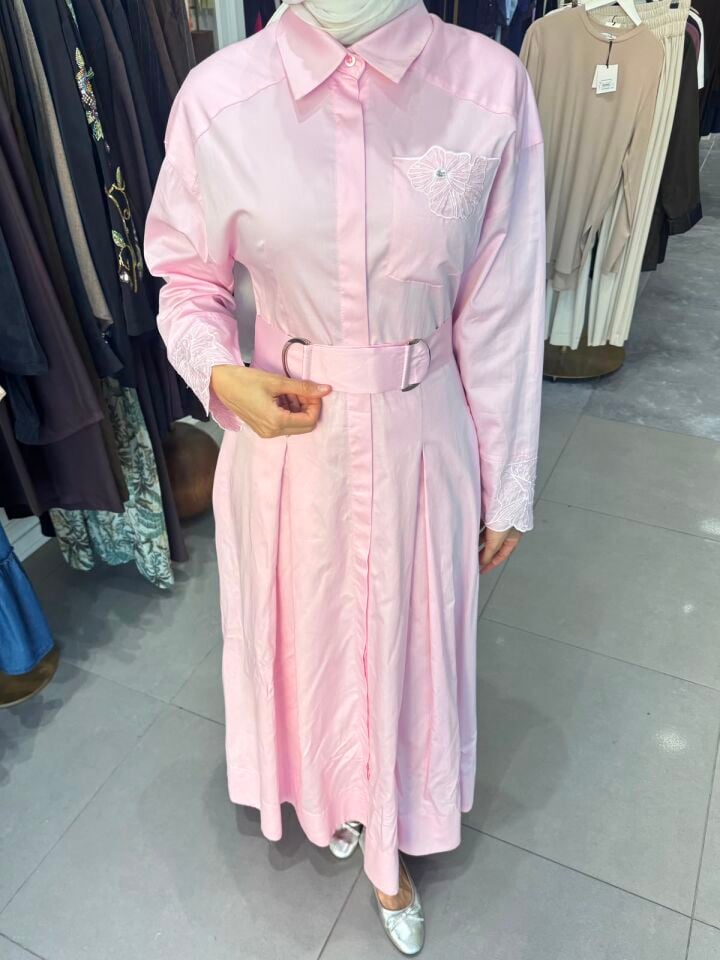 PERLA COTTON ELBİSE PEMBE