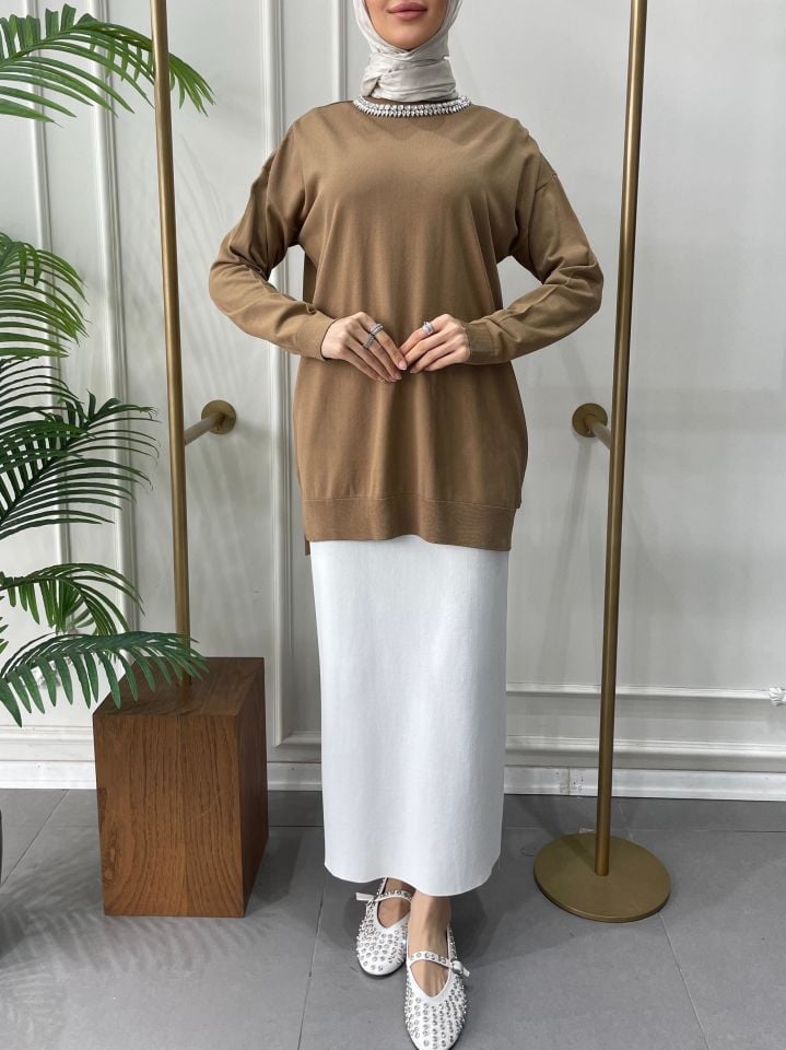 MAGLİA TAŞ İŞLEMELİ TUNİK  CAMEL