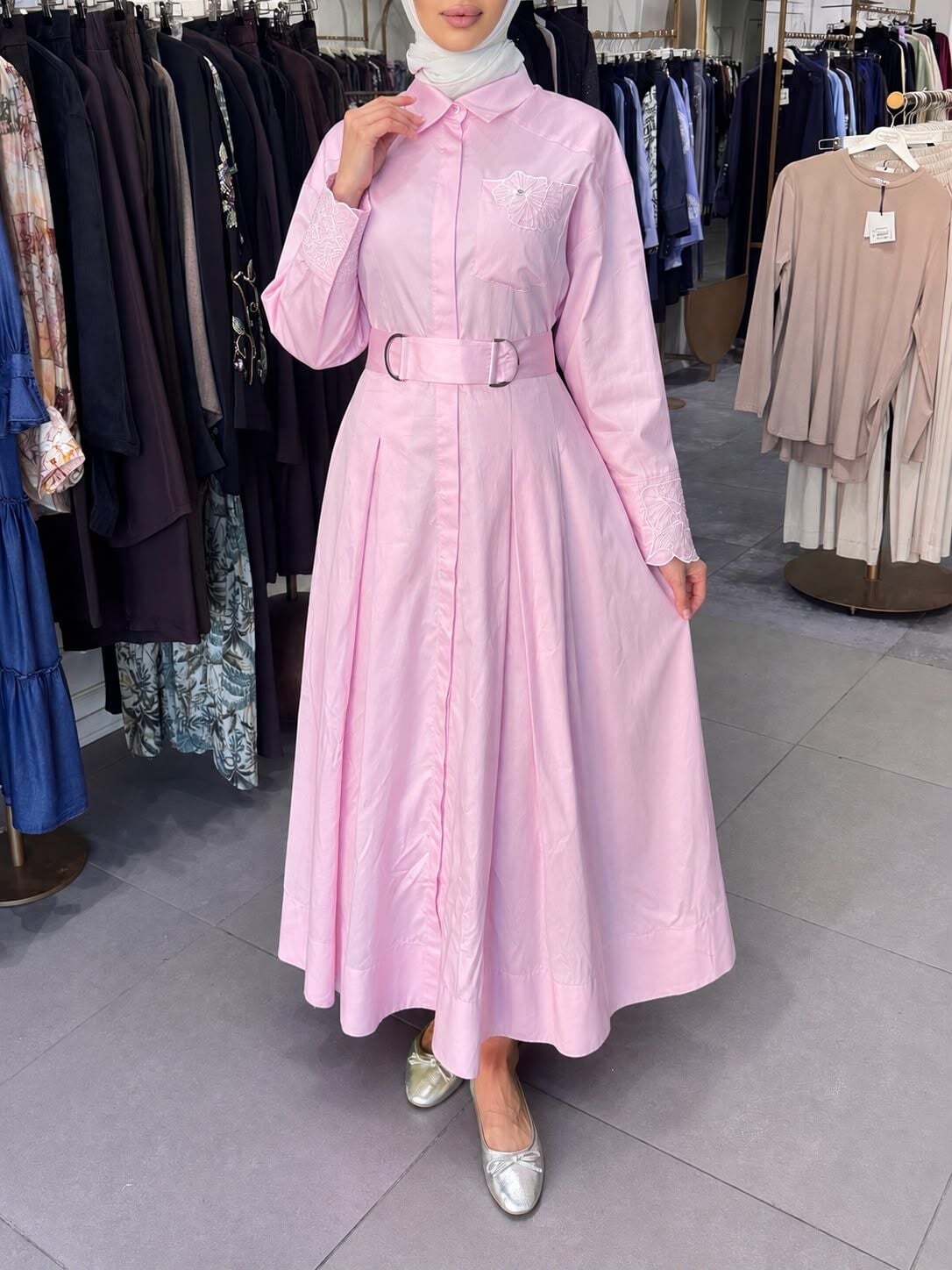 PERLA COTTON ELBİSE PEMBE