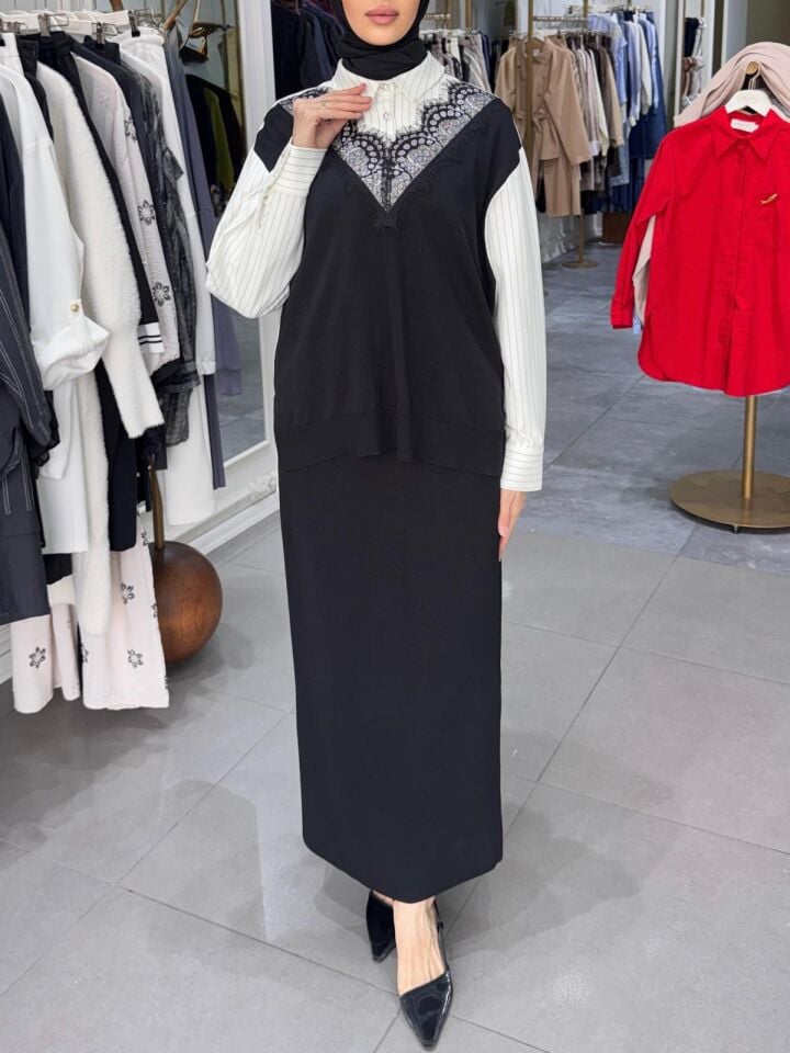 ÇİZGİ DANTEL DETAY GÖMLEK