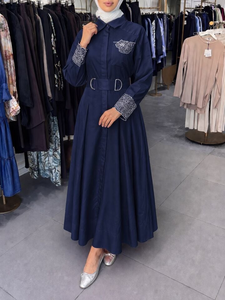 PERLA COTTON ELBİSE LACİVERT