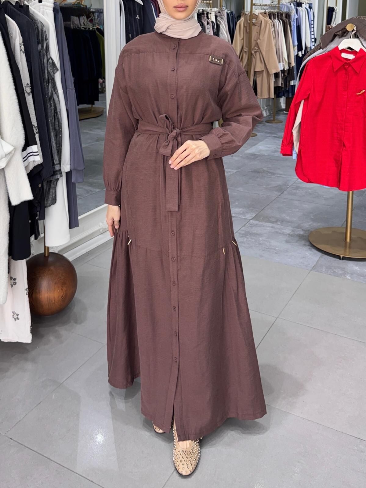 HAKİM YAKA KETEN ELBİSE