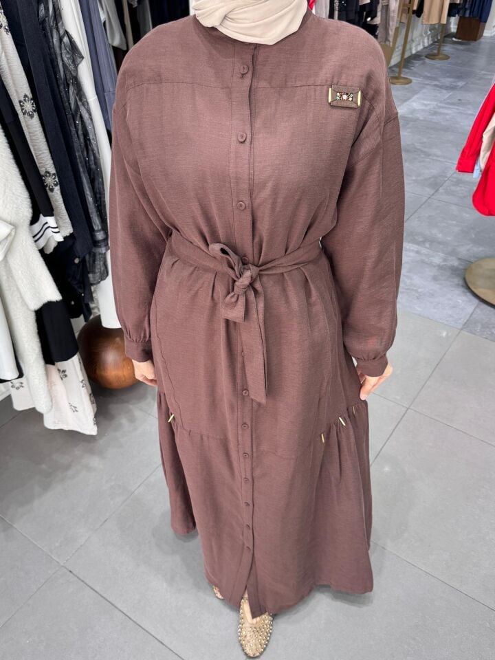 HAKİM YAKA KETEN ELBİSE