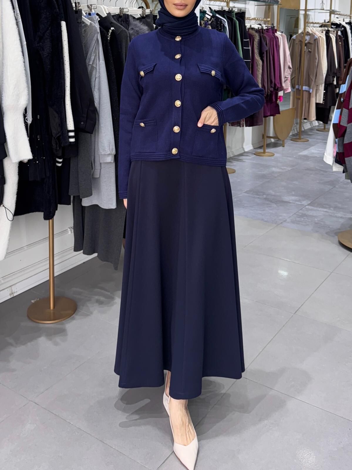 GOLD DÜĞME MİDİ HIRKA LACİVERT