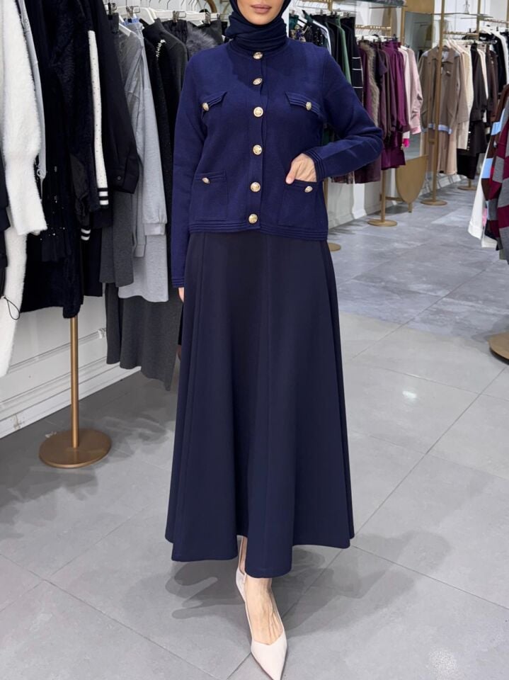 GOLD DÜĞME MİDİ HIRKA LACİVERT