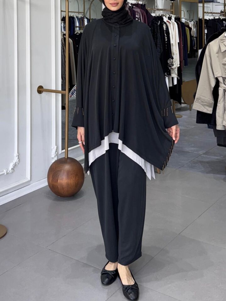 SARKIK BONCUK DETAYLI TAKIM SİYAH