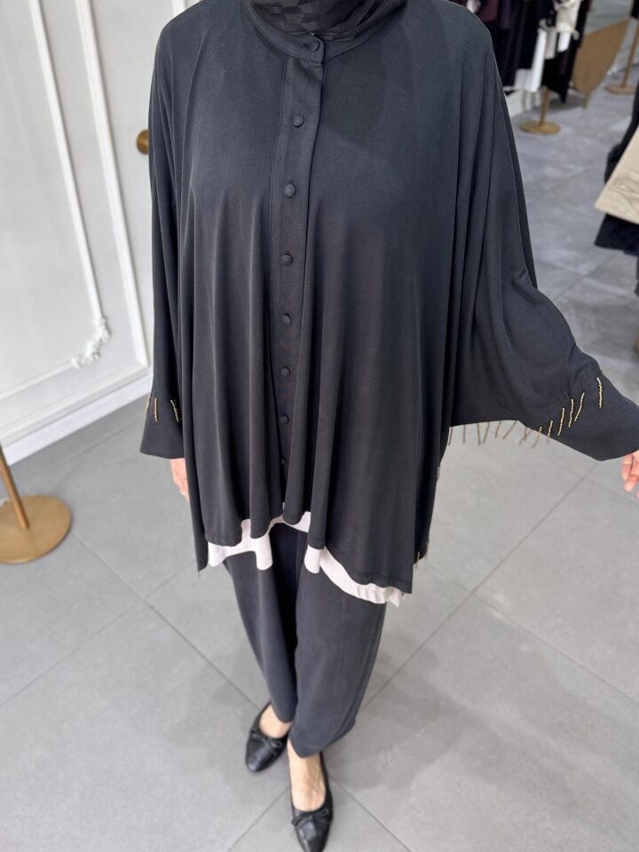 SARKIK BONCUK DETAYLI TAKIM SİYAH