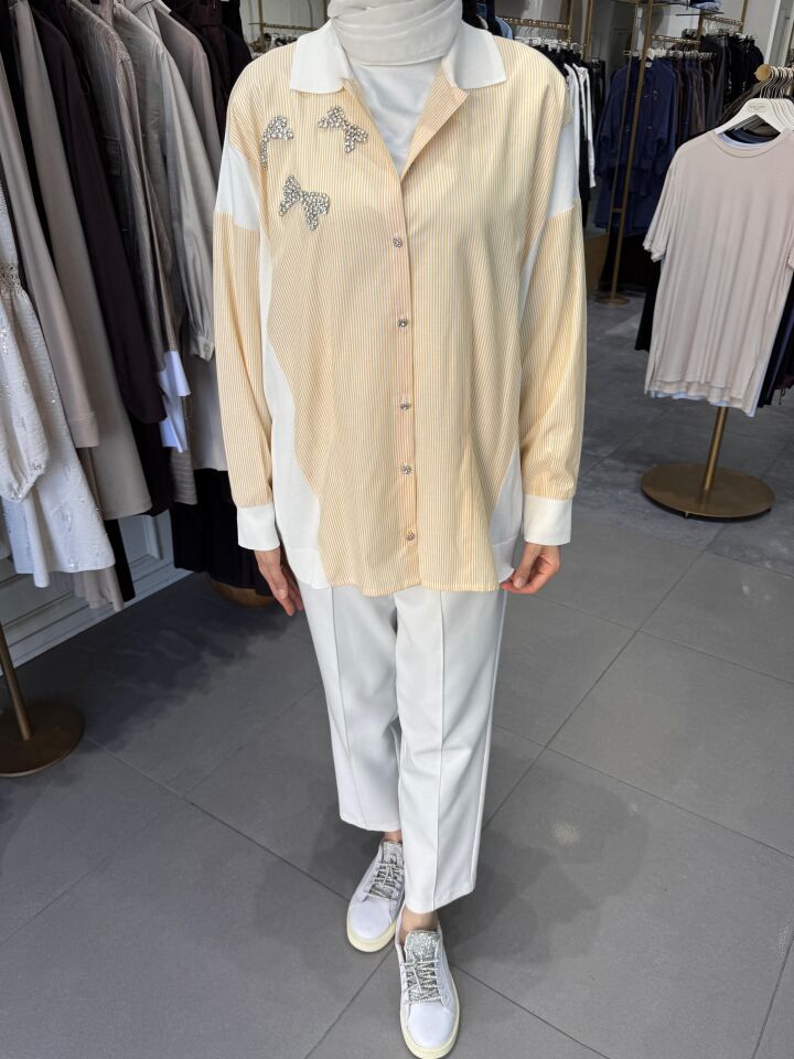 FİYONK TAŞ DETAY GÖMLEK SARI