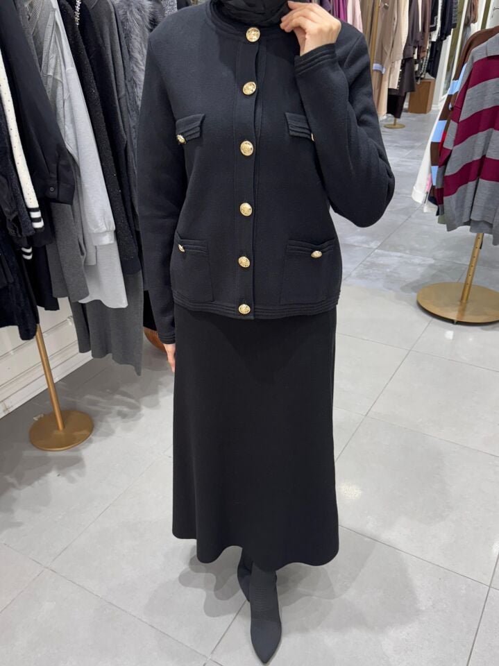 GOLD DÜĞME MİDİ HIRKA SİYAH
