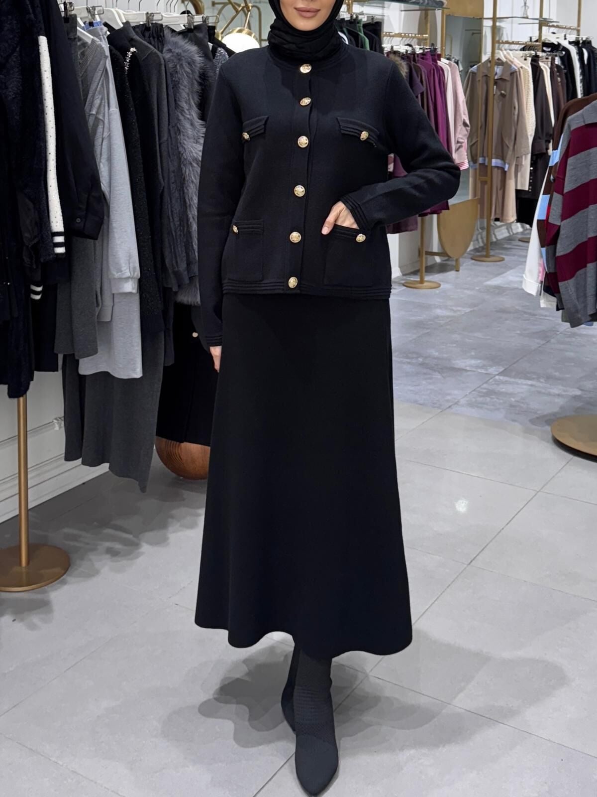 GOLD DÜĞME MİDİ HIRKA SİYAH