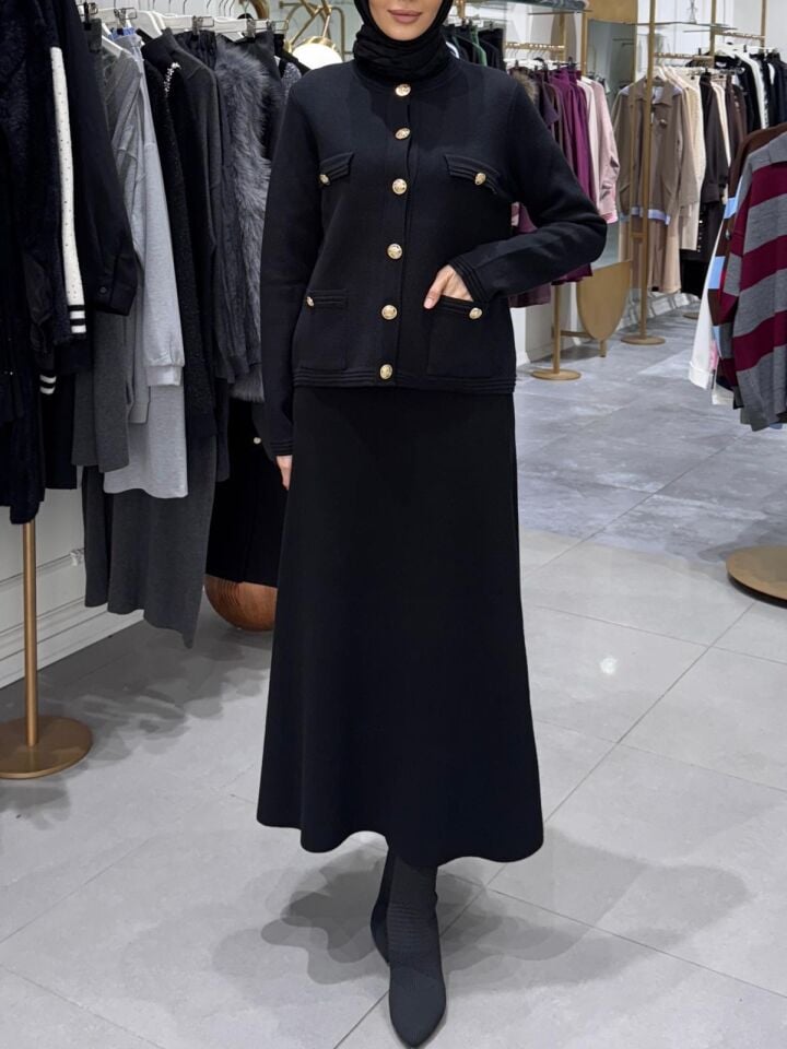 GOLD DÜĞME MİDİ HIRKA SİYAH