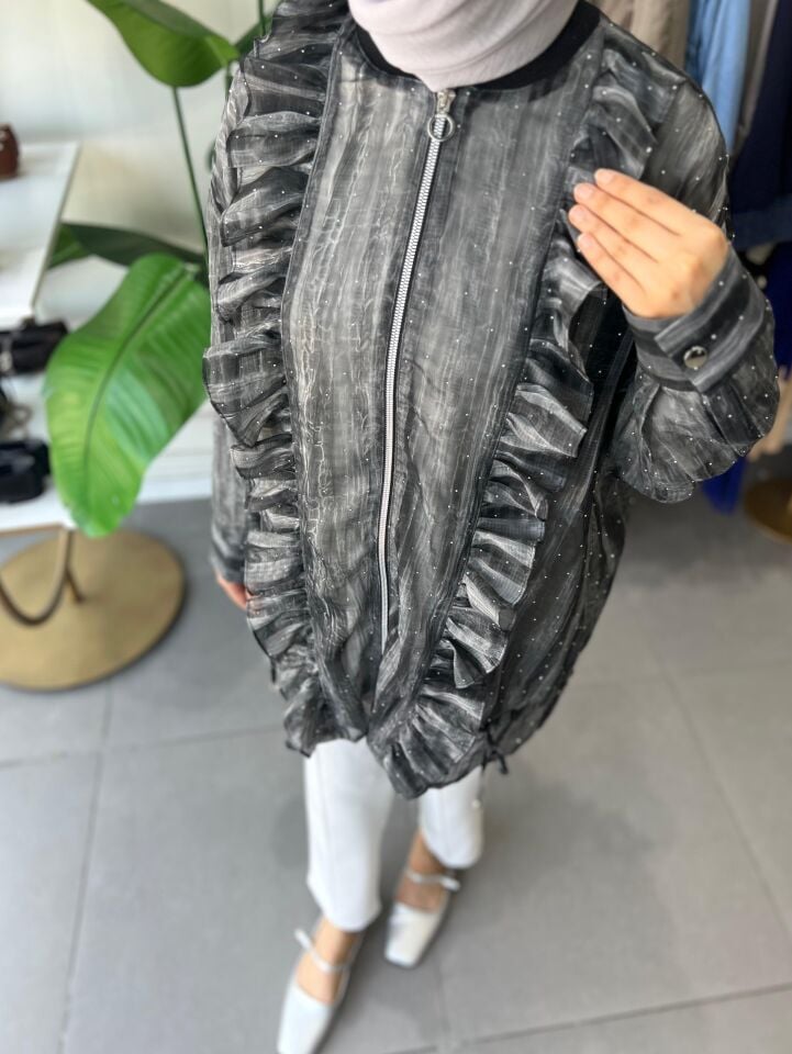 TRANSPARAN ŞİFON TAŞ KAP SİYAH