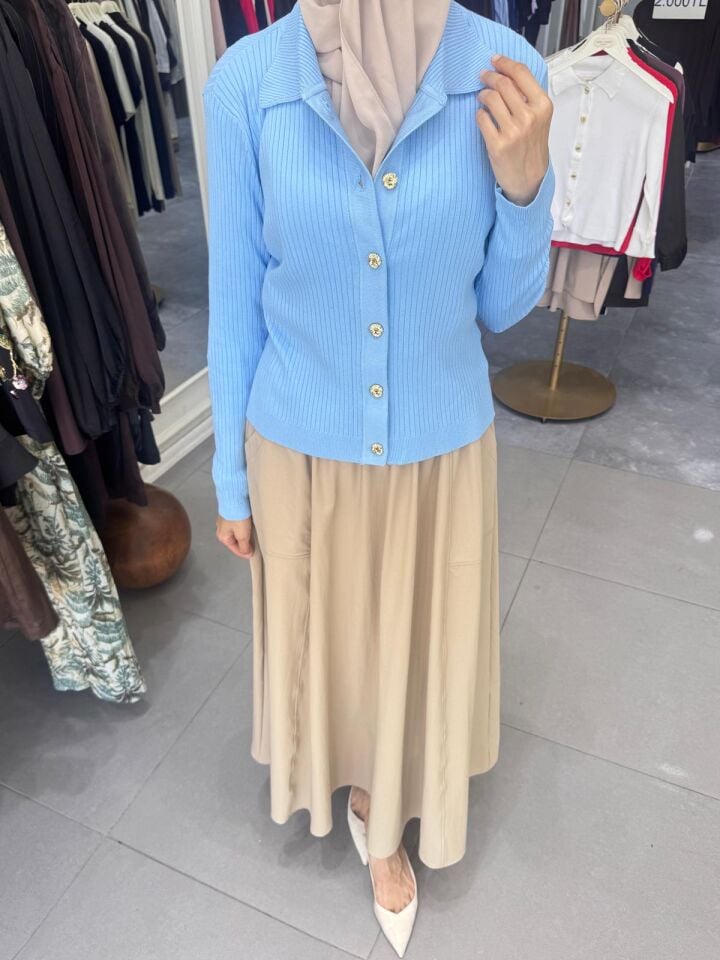 BELLE NOİR MİDİ HIRKA AÇIK MAVİ