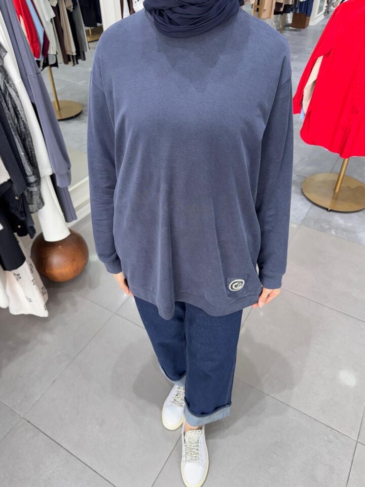 LOGO İŞLEMELİ TENSEL SWEATSHİRT LACİVERT