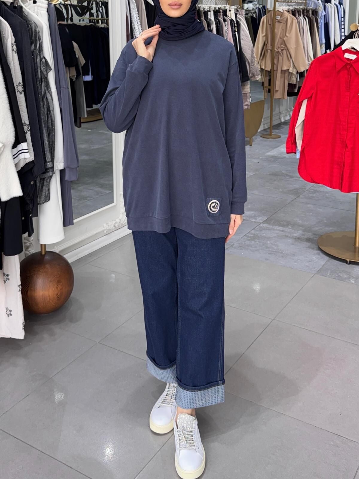 LOGO İŞLEMELİ TENSEL SWEATSHİRT LACİVERT