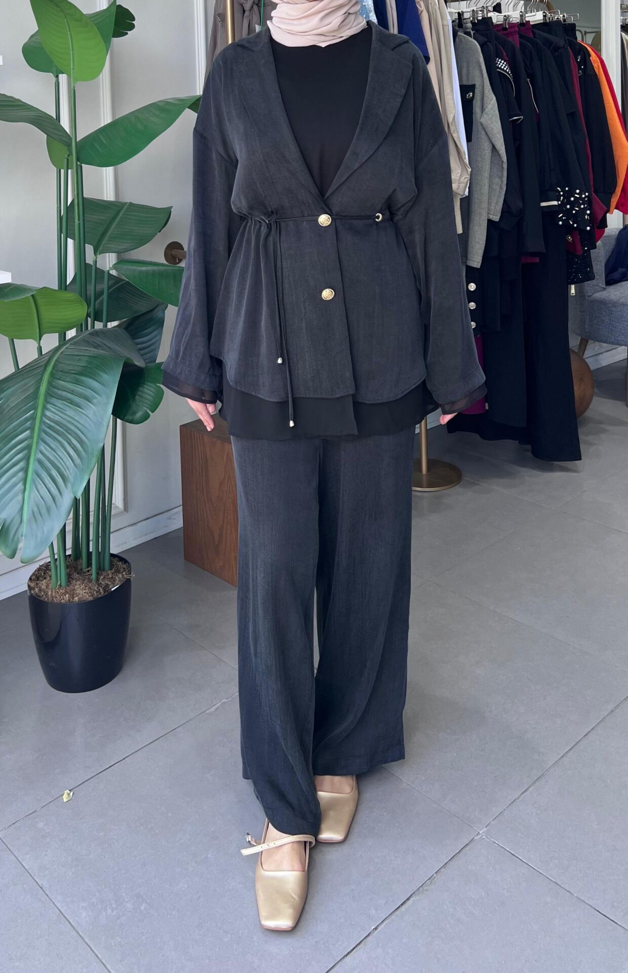 TÜL DETAYLI BLAZER TAKIM SİYAH