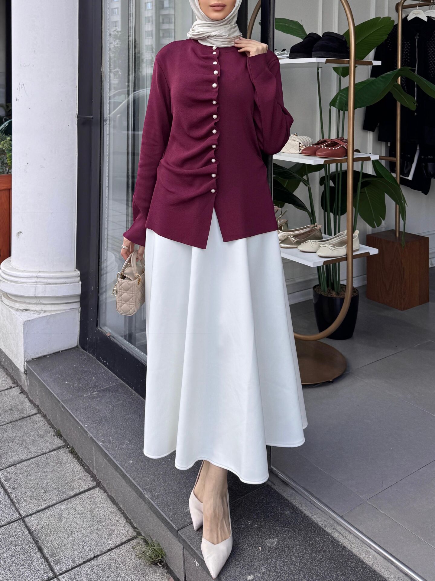 GÜL DÜĞME HIRKA BORDO