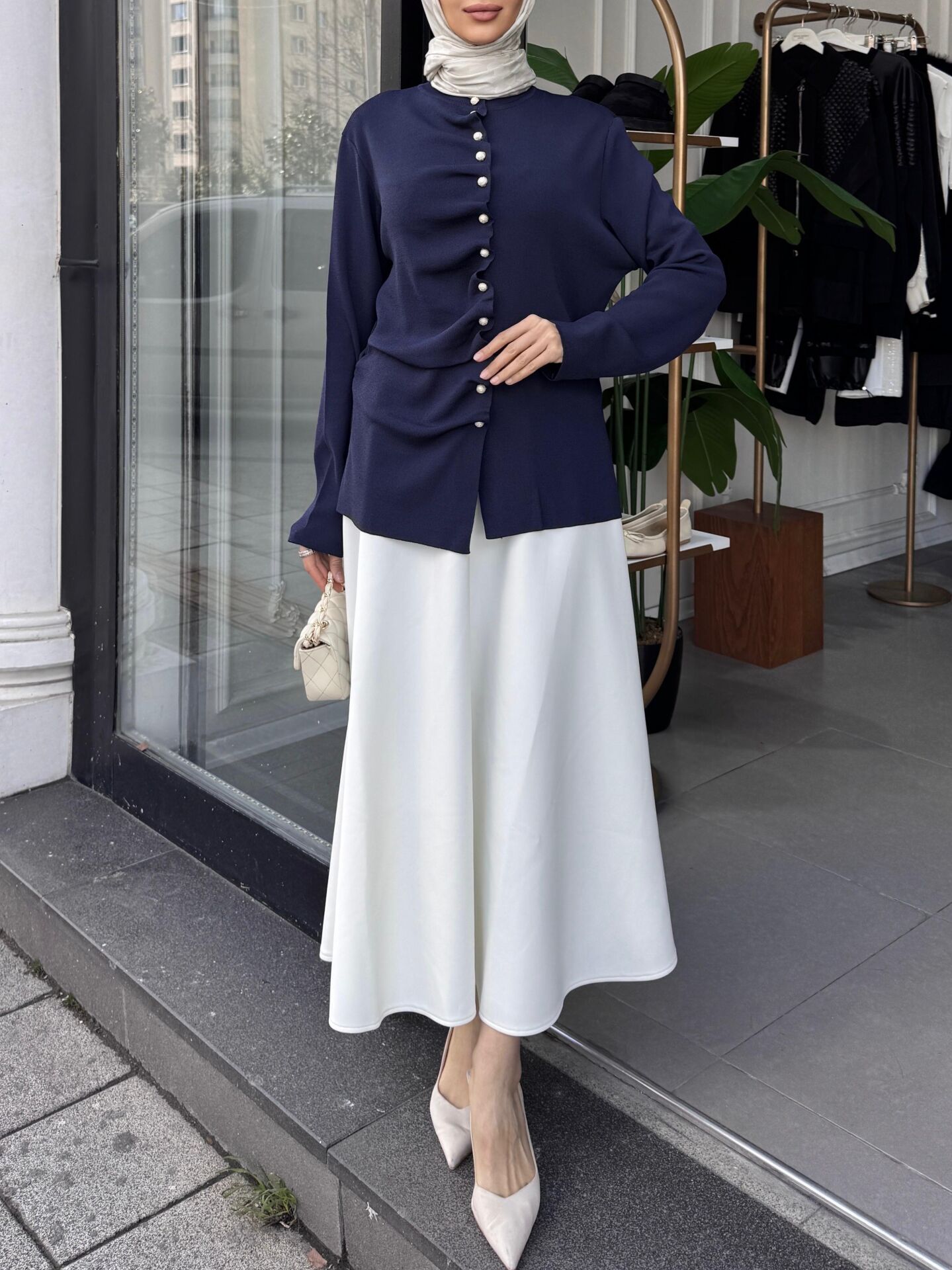 GÜL DÜĞME HIRKA LACİVERT