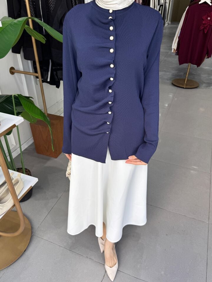 GÜL DÜĞME HIRKA LACİVERT