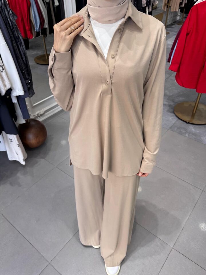 POLO YAKA TRİL BLUZ BEJ