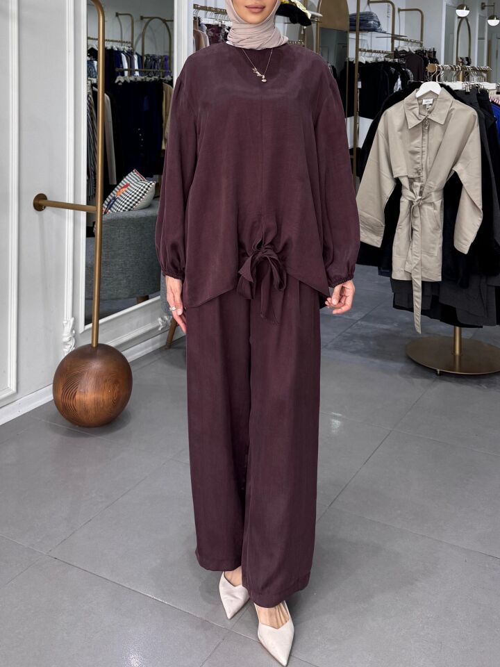 BAĞLAMA DETAYLI İPEK TAKIM MÜRDÜM