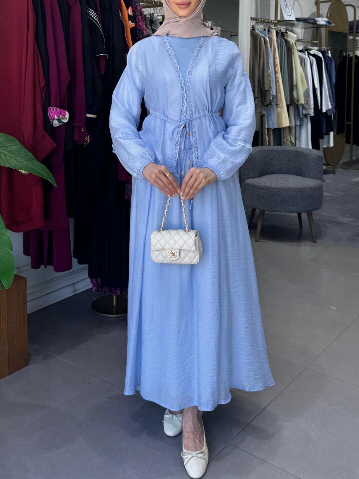 DANTEL BEL BÜZGÜ TENSEL ETEKLİ TAKIM MAVİ