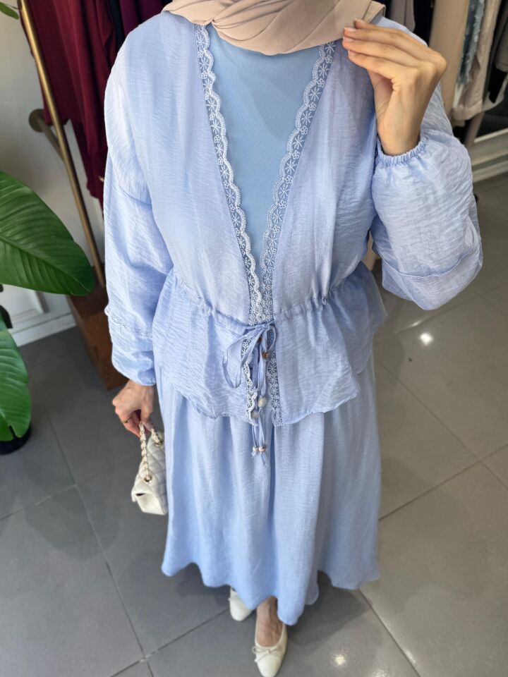 DANTEL BEL BÜZGÜ TENSEL ETEKLİ TAKIM MAVİ