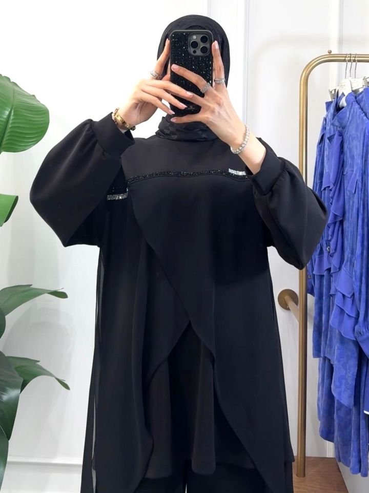 ŞİFON DETAYLI TAKIM SİYAH