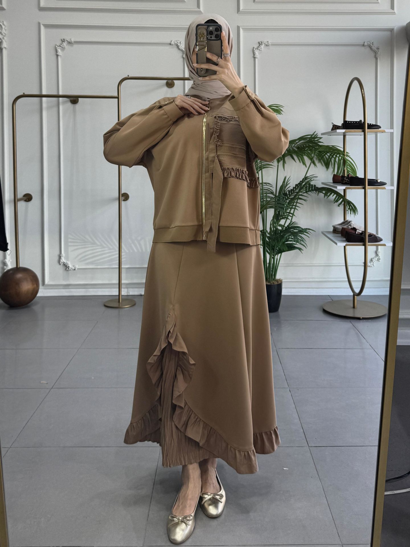 FIRFIR KIRIŞIK DETAYLI TAKIM CAMEL