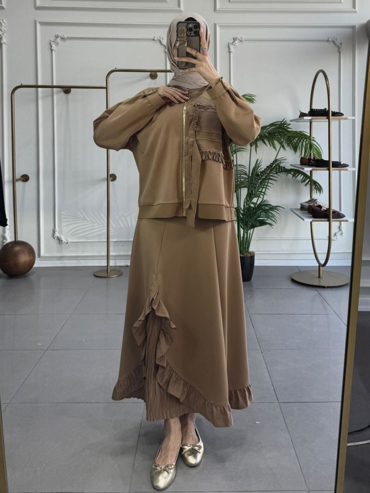 FIRFIR KIRIŞIK DETAYLI TAKIM CAMEL